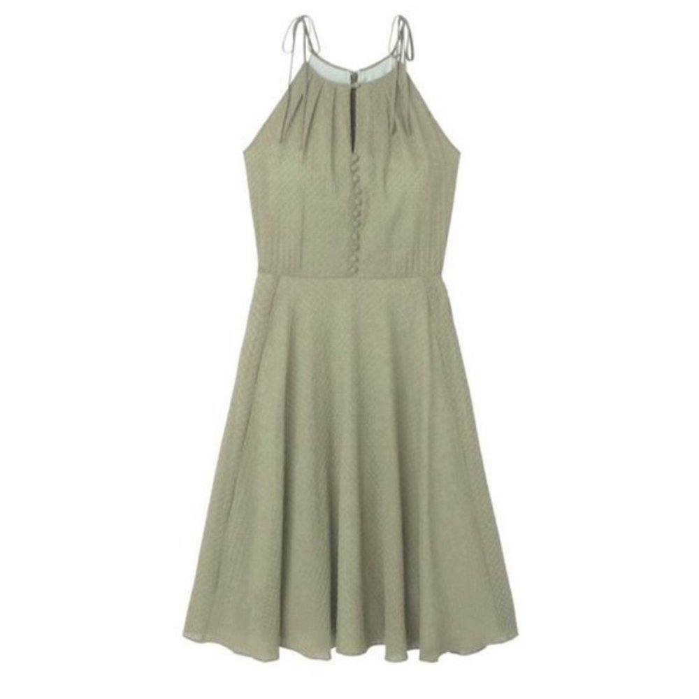 Gal Meets Glam Lenore Shirred Neck A-Line Sleeveless Midi Dress Moss Green - Picture 4 of 11